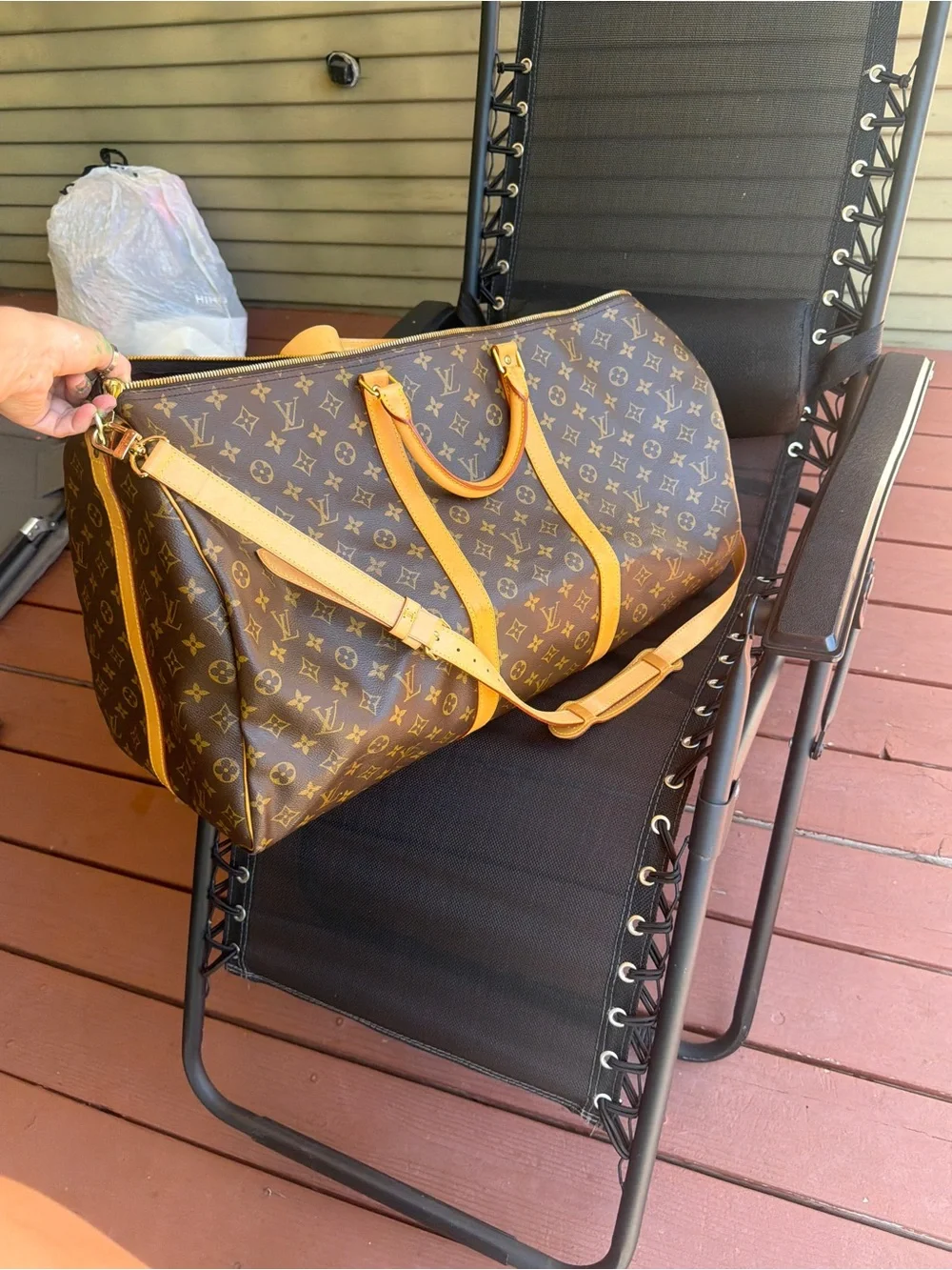 Louis Vuitton Monogram Travel Duffel Bag in Brown and Tan Leather